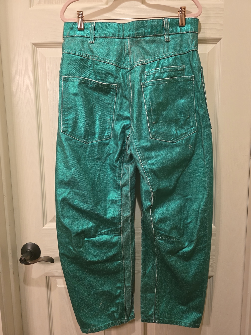We The Free Moxie Metallic Emerald Green Barrel Jeans - Picture 3 of 6